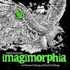 the cover of an illustrated book with green ink on black paper, featuring an eagle and other