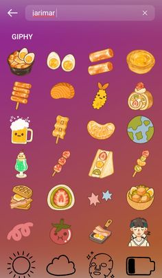 an iphone screen with food icons on it and the words gimpy written below