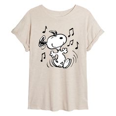 Peanuts - Snoopy Dancing - Women's Oversized T-Shirt Snoopy Dancing, Charlie Brown Shirt, Snoopy T Shirt, Womens Black Shorts, Brown Shirt, Pregnancy Tshirts, Cuffed Shorts, Peanuts Snoopy, Junior Outfits