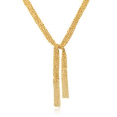 Ross-Simons - Italian 18kt Gold Over Sterling Silver Mesh Tie Necklace. 32". Exceptionally silky 18kt gold over sterling chains are hand-woven like a scarf. Wear this clever mesh tied as a necklace or wrapped into a unique bracelet. It's so soft and touchable, you won't believe it's not silk. 32" long including the fringe trim. 1/2" wide. Made in Italy. Clasp-free, 18kt yellow gold over sterling silver necklace. Luxury Lariat Chain Necklace For Evening, Luxury Gold Multi-strand Chain Necklace, Gold Multi-strand Chain Necklace In Luxury Style, Luxury Multi-strand Gold Chain Necklace, Luxury Gold-tone Lariat Chain Necklace, Formal Multi-strand Yellow Gold Chain Necklace, Luxury Gold Long Necklace Gift, Luxury Gold Long Necklace For Gift, Elegant Gold Lariat Necklace