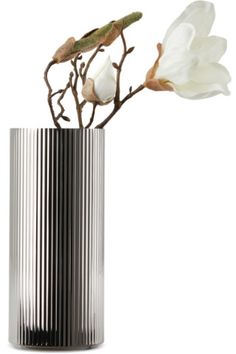 Stainless Steel Medium Bernadotte Vase by Georg Jensen | SSENSE Living Room Essentials, Georg Jensen, Polished Stainless Steel, Mild Soap, Vases Decor, Scandinavian Design, Warm Water, Glass Vase, Garden Decor