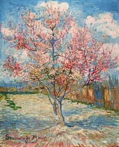 a painting of a tree with pink flowers