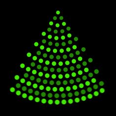 green dots are arranged in the shape of a christmas tree