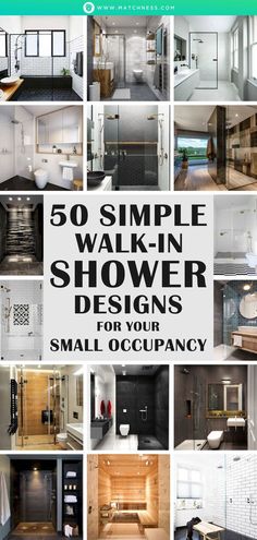 a bunch of pictures with the words 50 simple walk in shower designs for your small occupancy