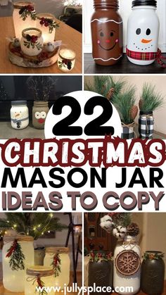 If you're thinking about using Christmas mason jars in your decor, I’ve got some easy ideas for you! You could make a snowy Christmas mason jar by filling it with faux snow and adding a tiny tree or figurine for a wintry scene. For more Christmas mason jar decor, try wrapping the jars in festive ribbons, adding twinkling fairy lights, or filling them with cinnamon sticks and pinecones. These Christmas mason jar ideas are simple but create a warm, seasonal touch! Diy Holiday Mason Jars, Mason Jar Christmas Table Decor, Christmas Ball Jar Ideas, Mason Jar Nativity Scene, Frosted Jars Christmas, Christmas Gifts Mason Jars, Christmas Jar Crafts, Mason Jar Crafts Diy Homemade Gifts, Dollar Tree Candy Jar Ideas