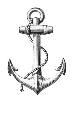 an anchor is shown in this black and white drawing, it appears to be drawn on paper