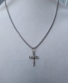 This Cross 3 Nail Pendant features an 18 Inch Antique Silver Plated Box Chain with 3 Inch Extender. Nails Pendant, Necklace Antique, Jewelry For Men, Christian Jewelry, Silver Box, Box Chain, Cross Pendant, Gift For Him, Fathers Day Gifts