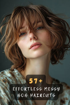 Embrace a fun look with 57 playful messy bob haircut ideas that add personality to your hair 🌺. These styles feature quirky bangs, tousled curls, and vibrant highlights for a lively and youthful vibe. Ready to inject some fun into your hairstyle? Click to explore all the playful ideas! #PlayfulBob #MessyCut #QuirkyBangs #TousledCurls #VibrantHighlights #FunLook #YouthfulVibe Layered Haircuts Round Face, Relaxed Chic Style, Messy Bob Haircuts, Quirky Hairstyles, Butterfly Bob, Vibrant Highlights, Tousled Curls, Messy Bob Haircut, Boy Haircuts Short