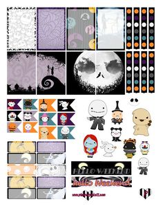 a collection of halloween stickers and scrapbook pages