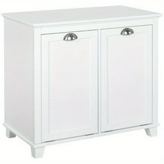 a white cabinet with two doors and one drawer