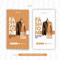 a fashion store flyer with a suit and tie on the front, and an image of a