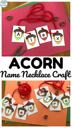 an acorn name necklace craft with scissors and yarn