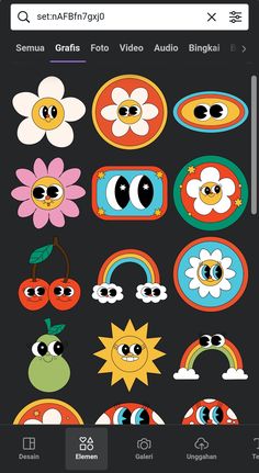 the sticker sheet is designed to look like cartoon eyes, flowers and rainbows