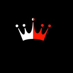 a red and white crown with three dots on the bottom, in front of a black background