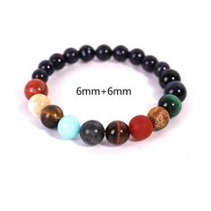 the 8mm and 8mm bracelets are shown with different colors on each bead