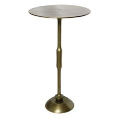 a small table with a metal base and a round top on an isolated white background