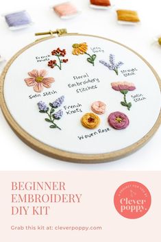 the beginner embroidery diy kit includes flowers