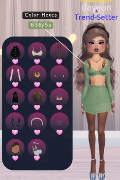 the dress up doll is shown with her hair and makeup choices for every outfit she wears