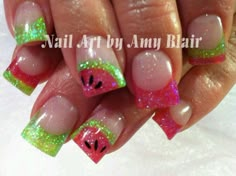 Luminary Nails, Watermelon Nail Designs, Watermelon Nail, Watermelon Nail Art, Nail Appliques, Fruit Nails, Fruit Nail Art, August Nails, Watermelon Nails