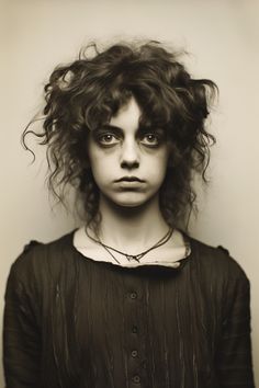 a black and white photo of a woman with curly hair