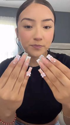 @notyo_bxych on tiktok Rhinestone Nails, French Nails, White Nails, Simple Nails, Pink Nails, Make Your Day, Gel Nails, Acrylic Nails, Get Started