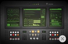 the control panel for an industrial machine with green and black buttons, numbers and symbols on it