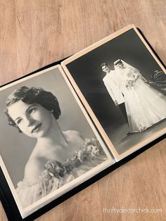 an old photo of two women in wedding dresses