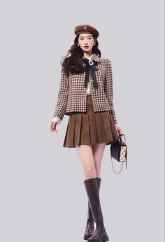 Kpop Retro, Korea Outfit, Retro Outfit, Girls Attire, Preppy Fashion, Classy Winter Outfits, Estilo Preppy, Uniform Fashion, Korean Girl Fashion