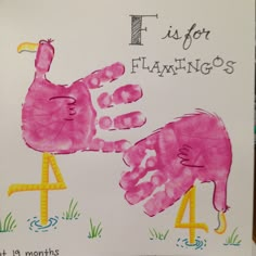 a pink handprint with the words i'm for flamingos written on it