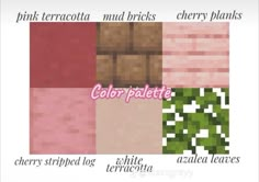 the color palette is pink, brown and green