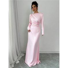 -Item Id 44395074 -Details: Ruched, Zipper -Neckline: Boat Neck -Sleeve Type: Regular Sleeve -Style: Elegant -Type: Fitted -Waist Line: High Waist -Hem Shaped: Mermaid -Color: Pink -Pattern Type: Plain -Sleeve Length: Long Sleeve -Fit Type: Regular Fit -Length: Maxi -Material: Satin -Composition: 100% Polyester -Care Instructions: Machine Wash, Do Not Dry Clean -Sheer: No -Fabric: Non-Stretch **Open To Offers!!!** **Bundle To Save More** **30% Off Bundles Of 2 Or More Items!!** ***Orders Go Out Pink Long Sleeve Satin Dress, Elegant Silk Dress, Elegant Silk Dresses, Long Sleeve Satin Dress, Satin Dress Long, Long Sleeve Dress Formal, Column Dress, Dress Inspo, Pink Pattern