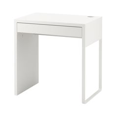 a white desk with one drawer on the top and two drawers at the bottom, against a white background