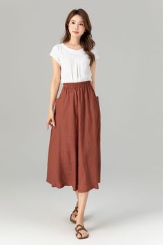 A line summer midi skirt with pockets 4905 – XiaoLizi Relaxed Spring Skirt With Slip Pockets, Summer Midi Skirt With Elastic Waistband, Summer Skirt With Slip Pockets, Summer Bottoms With Pockets, Midi Length, Summer Midi Length Lined Skirt, Summer Lined Midi Skirt, Lined Midi Skirt For Summer, Casual Voluminous Maxi Skirt For Work, Modest Midi Skirt With Elastic Waistband