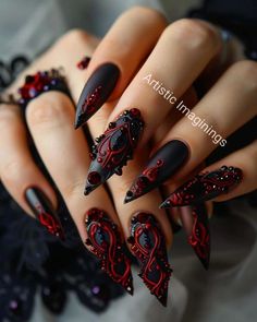 Warning: These nail art ideas may cause extreme jealousy and an overwhelming desire to promptly schedule your next appointment at the salon! So, if you’re not prepared to have the most enviable nails in town, it may be best to turn back now. . .  . Goth Red Nails, Goth Wedding Nails, Vampire Nails, Simple Nail Art, Witchy Nails, Festive Nail Art, Fall Nail Art Designs, Gothic Nails, Perfect Manicure