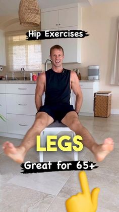 a man sitting in a chair with his legs up and the words leg exercises great for 6 +