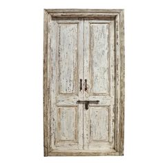 an old white wooden door on a white background