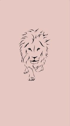 a black and white drawing of a lion on a light pink background with the words, `