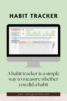 a computer screen with the words habit tracker on it and an image of a monitor