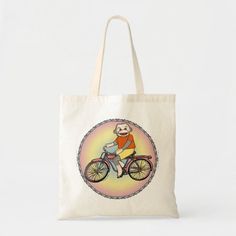 a person riding a bike with an orange shirt on tote bag for someone else