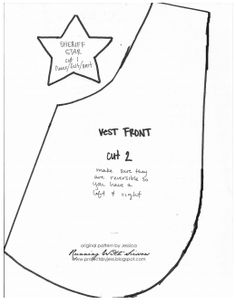 the back side of a vest with a star on it and text that reads west front cut 2