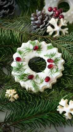 some christmas decorations are sitting on a table