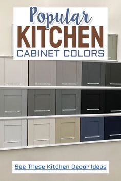 the kitchen cabinets are all different colors and sizes