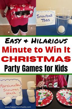 a collage of christmas party games for kids