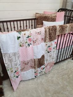 New Release Girl Crib Bedding- Blush Floral Antlers and Floral Baby Bedding Collection - DBC Baby Bedding Co