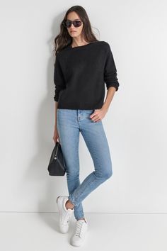 Crew neck Raglan long sleeve Hem hits at hips Ribbed hem Machine wash 72% Acrylic, 14% Nylon, 2% Spandex, 12% Lurex Origins: Imported Style: DJ4R0388 | DKNY Women's Lurex Raglan Sleeve Sweater in Black Size 2XS Raglan Sleeve Sweater, Raglan Long Sleeve, Denim Leggings, Sneakers Outfit, Sweater Sale, Style Profile, White Sneakers, Sweater Skirt, Sleeve Sweater