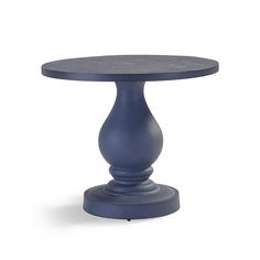 a small round table with a blue base on an isolated white background for use as a centerpiece