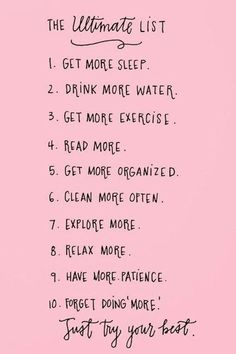 the ultimate list to get more sleep on pink paper with black ink and white writing