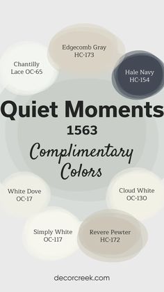 a poster with the words quiet moments and complimentary colors in black, white, and grey