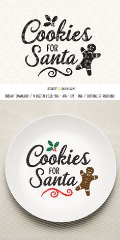 two plates that have cookies on them and the words cookies for santa written in black ink