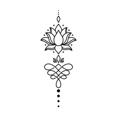 a black and white drawing of a lotus flower with two petals in the center, on a